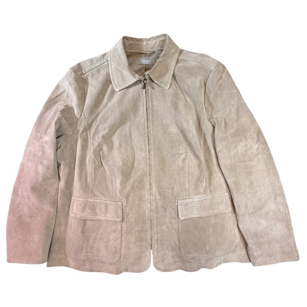 Liz Claiborne Womens Beige Suede Jacket Outerwear 2X With Zip Front & Pockets